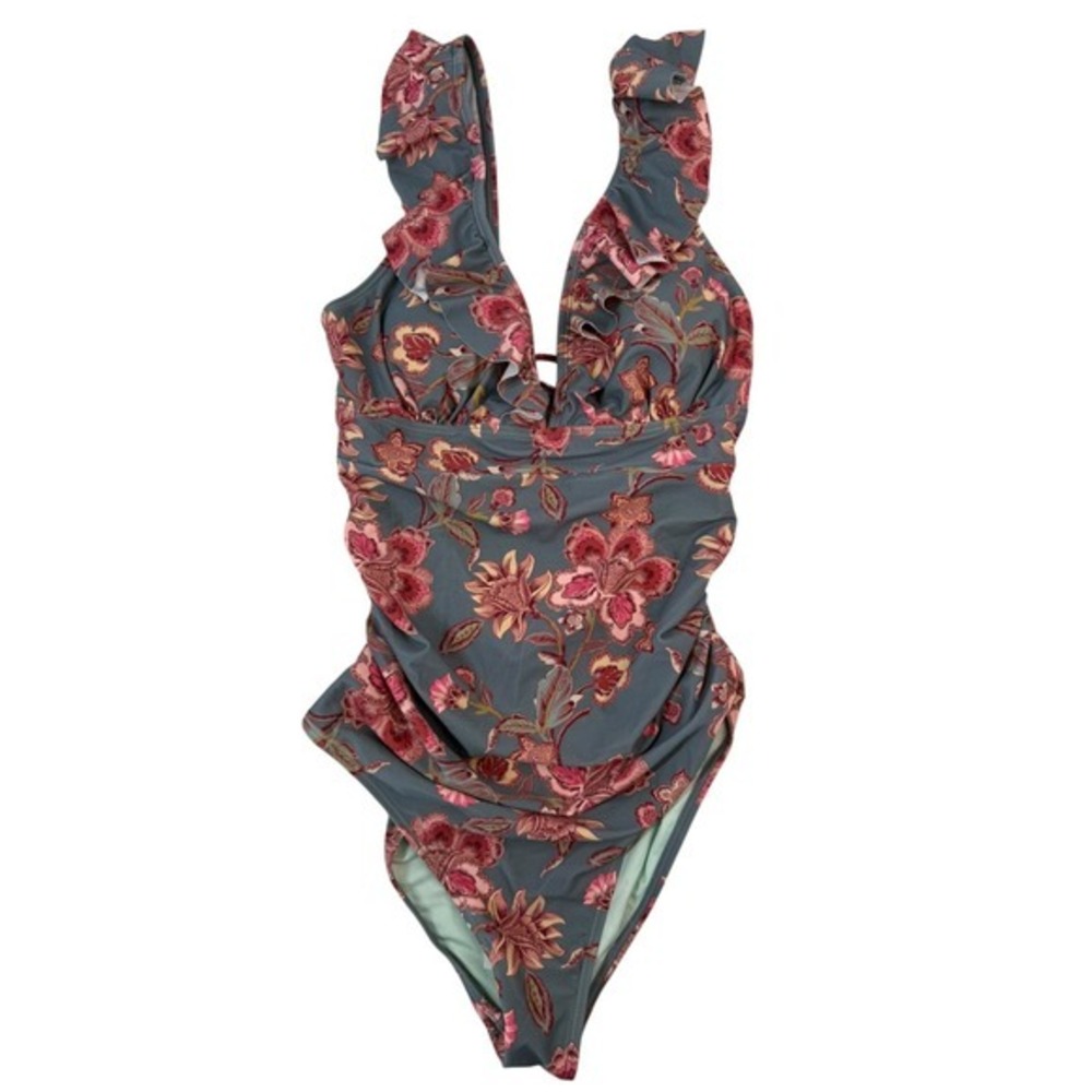 Cupshe NWT Eucalyptus Floral Flutter Sleeve Lace Up One Piece Swimsuit M